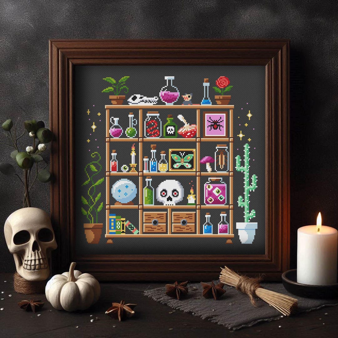 Witch Shelf Cross Stitch Pattern, Witchcraft Embroidery (PDF Pattern ...
