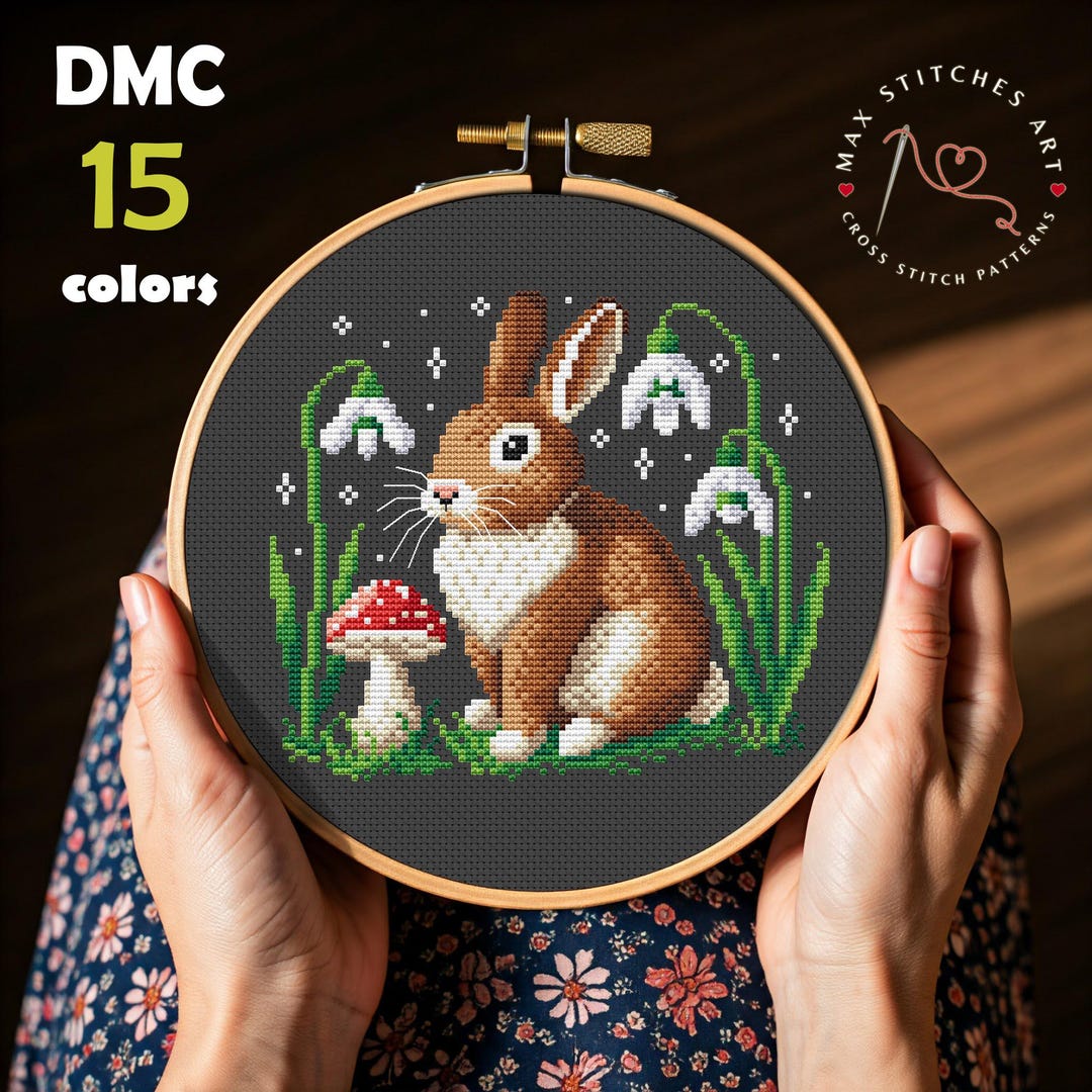 Rabbit and Spring Flowers Cross Stitch Pattern (PDF Pattern) - Etsy