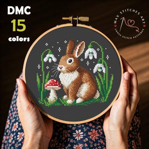 Spring Rabbit Cross Stitch Pattern, Floral Bunny Embroidery Design, Spring Flowers, Forest embroidery, Easy DIY Project, Cottagecore decor
