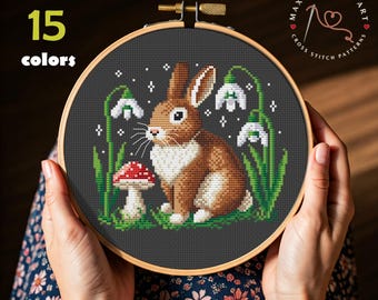 Rabbit and Spring Flowers Cross Stitch Pattern (PDF Pattern)
