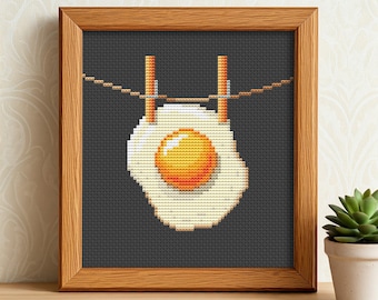 Fried egg cross stitch pattern PDF, Food Embroidery, Kitchen Cross Stitch, Cute Food, Egg Lover Gift, Treat Yoself, Cute Kitchen Wall decor