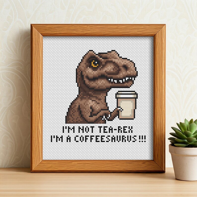 Funny Dinosaur Cross Stitch Pattern: Coffee Rex T-rex (PDF Pattern) - Etsy
