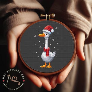 Funny christmas goose cross stitch pattern PDF, Santa Goose embroidery, Christmas Farm, Silly Goose, Winter Cross Stitch, Farm Lover Gift