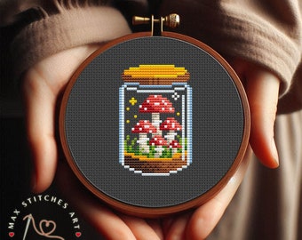 Mushroom Jar Cross Stitch Pattern: Amanita Cottagecore Decor (PDF Pattern)