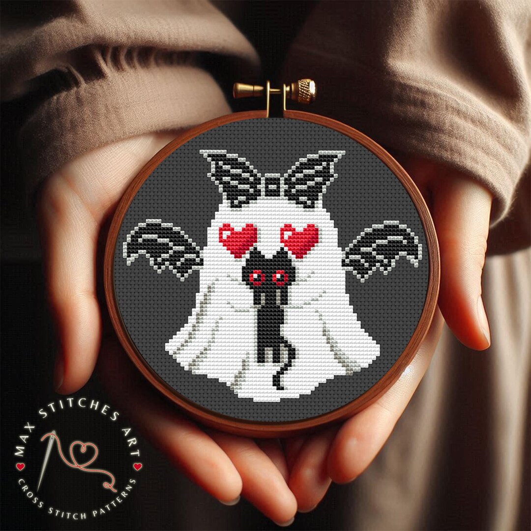Ghost and Cat Cross Stitch Pattern PDF – Cute Halloween Bat Wings ...
