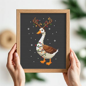 Cute Christmas goose cross stitch pattern PDF, Silly Goose embroidery, Goose with horns, Christmas Farm, New Year&#39;s goose, Farm Lover Gift