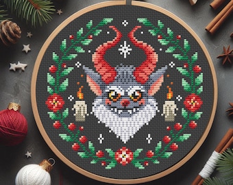 Krampus Cross Stitch Pattern: Creepy Christmas Embroidery (PDF Pattern)