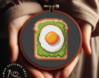 Egg Avocado Toast Cross Stitch Pattern, Breakfast Embroidery (PDF Pattern)