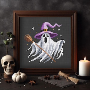 Witchy Ghost Cross Stitch Pattern: Spooky Halloween Embroidery (PDF Pattern)