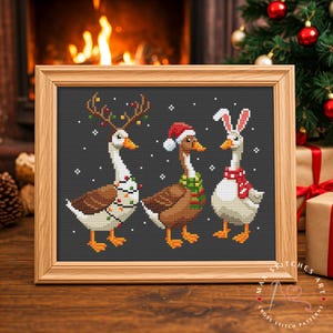 Christmas Goose cross stitch pattern PDF, Festive Santa Goose embroidery, Christmas Farm, Silly Goose, Winter Cross Stitch, Farm Lover Gift