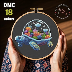 Schildpad aquarium kruissteekpatroon pdf, oceaan dier borduurontwerp, Sea Life borduurpatroon, onderwater stiksels kunst DIY