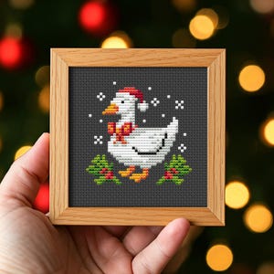 Tiny christmas goose cross stitch pattern PDF, Silly Goose embroidery, Christmas Farm, Cute Goose, Winter Cross Stitch, Farm Lover Gift