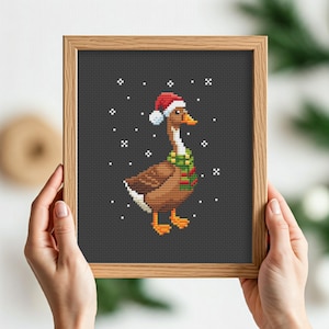 Funny Christmas goose cross stitch pattern PDF, Silly Goose embroidery, Cute Animal, Christmas Farm, New Year&#39;s goose, Holiday Cottage decor