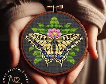 Machaon Butterfly Cross Stitch Pattern: Insect Embroidery (PDF Pattern)
