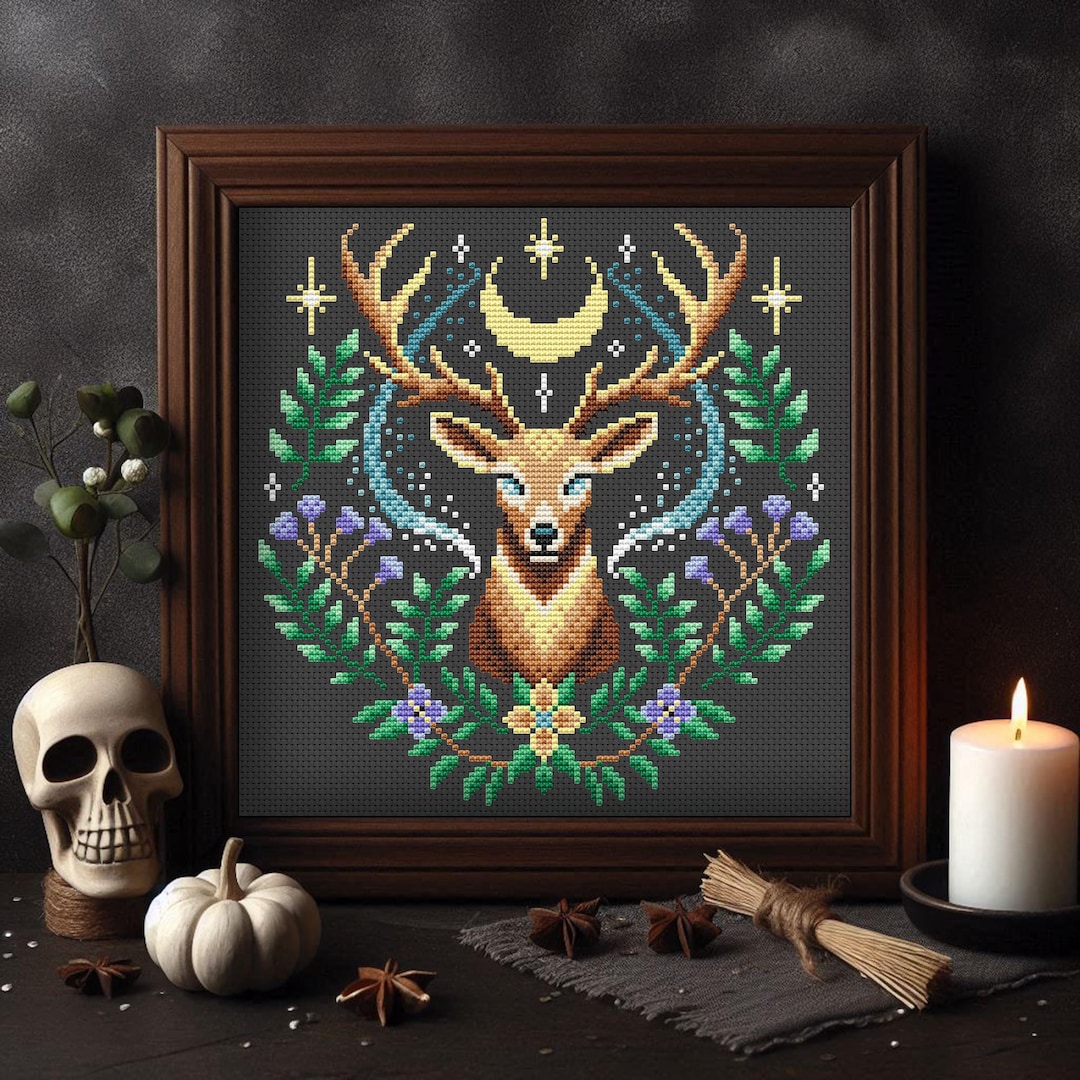 Deer Cross Stitch Pattern PDF, Mystical Stag Embroidery Design, Forest ...