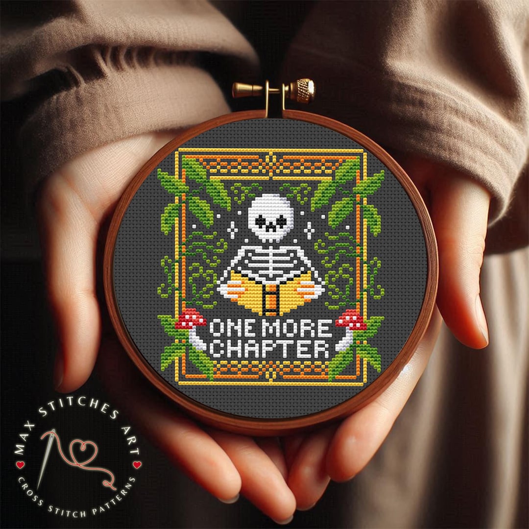 One More Chapter Cross Stitch Pattern PDF, Funny Skeleton Modern Cross ...
