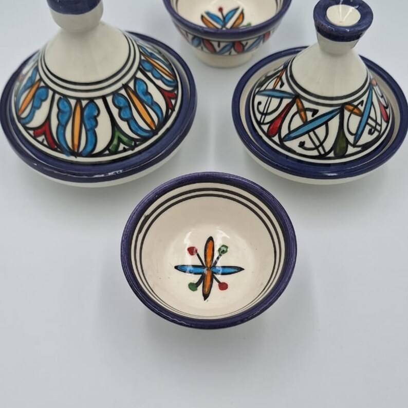 Tagines and Small Ceramic Bowls, Hand Decorated Tableware Decoration