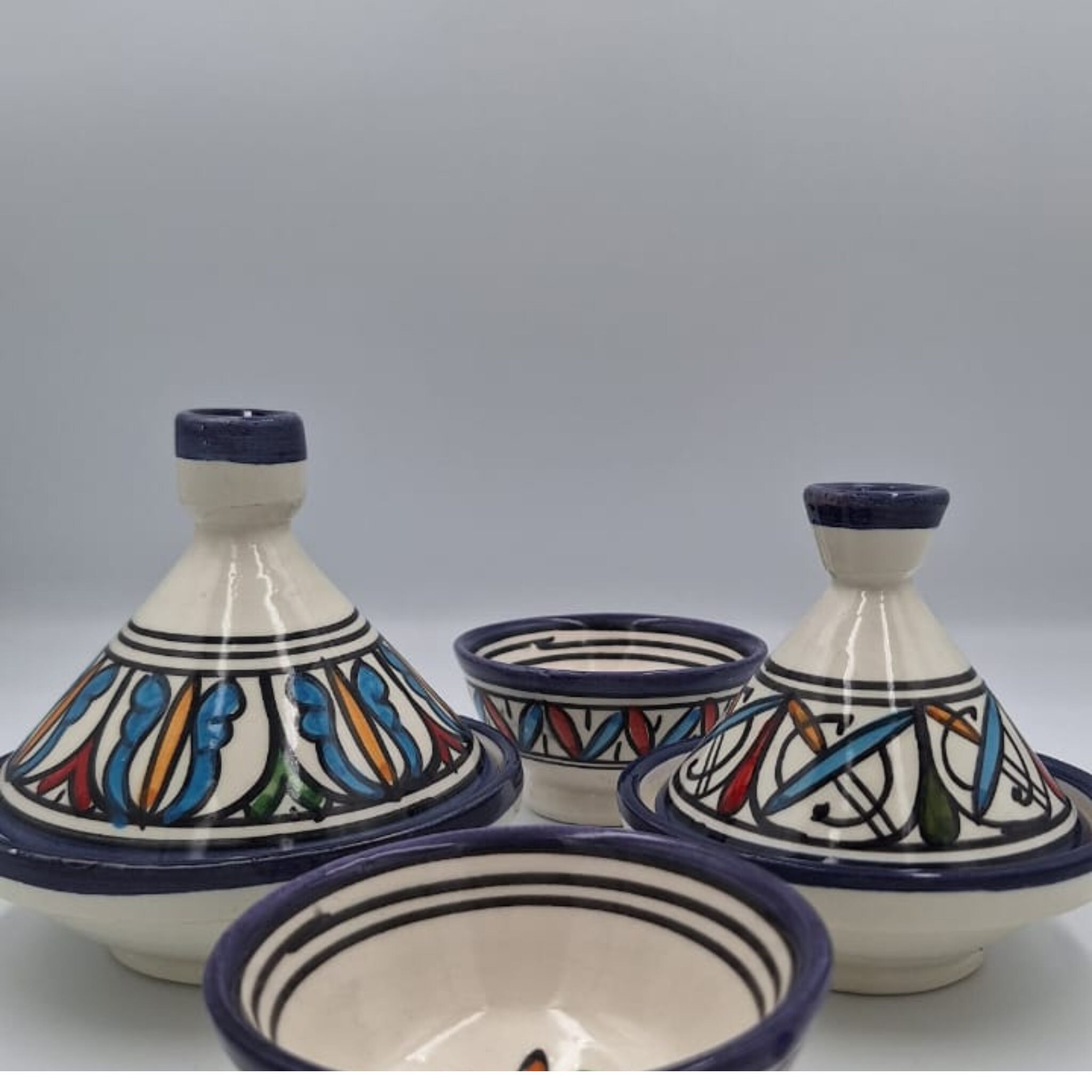 Tagines and Small Ceramic Bowls, Hand Decorated Tableware Decoration