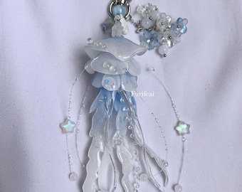 Aurora blue jellyfish keychain