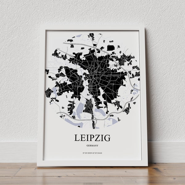 Leipzig Map, Germany, Wedding, anniversary, couples, map print, gift, coordinates, gps, Home, housewarming, Digital Art