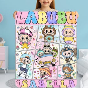 Custom Labubu Blanket,Personalized Labubu Theme Gift for Her, Cute Labubu Gift, Pop Mart Fans Birthday Present, Soft Throw Blanket