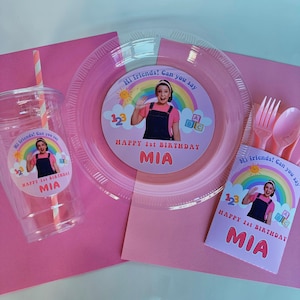 Piatti personalizzati Ms. Rachel, set da tavola per bambini Ms. Raquel, posate personalizzate Ms. Rachel, tazze personalizzate Ms. Rachel, festa Ms. Raquel,