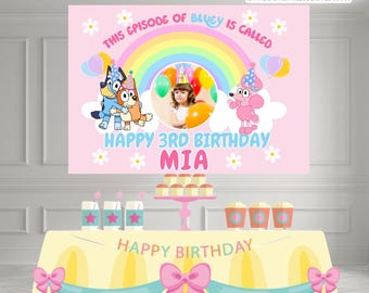 Pink Blue Dog Birthday Party Banner, Banner for Girl Printable, Birthday Party Banner Party, Blue Dog Birthday Blue y Party Decor,