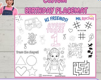 Ms Rachel Activity Sheet,Ms Rachel Party Favors,Ms Rachel Coloring Sheet,Personalized Ms.Rachel Coloring Placemat, Kids Birthday Party Favor