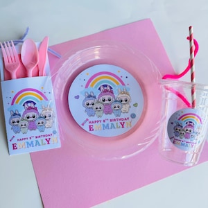 Labubu Disposable Cups, Labubu Party, Labubu Birthday, Labubu Favors, Custom Plates, Labubu Kids Table Set, Labubu custom utensils,