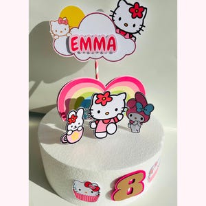 Kitty Cake Topper,Cute Cat Birthday Theme, Kids Birthday, Kids Party Decor, Kitty Cake Decor,Cute Kitty and Friends Cake Topper,Custom Party