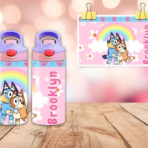 Personalized Kids Tumbler, Blue Dog Inspired Kids Tumbler 12oz,Flip Top Kids Tumbler, Kids Tumbler,Custom Bluey Tumbler,Blue Dog Cartoon