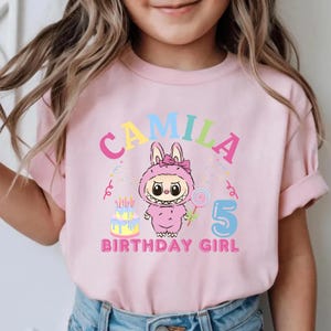 Camiseta de cumpleaños personalizada para niños Labubu, divertida camiseta de cumpleaños para niña con monstruos, sudadera de muñeca adorable, camiseta kawaii, regalo para niños, camiseta de cumpleaños para niña