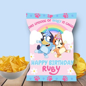 Blue Dog Chip Bag Label, Girl Blue Dog Party Favors, Blue Dog Birthday Party, Girl Blue Dog Chipbag,  Blue Dog Party Treats Printable