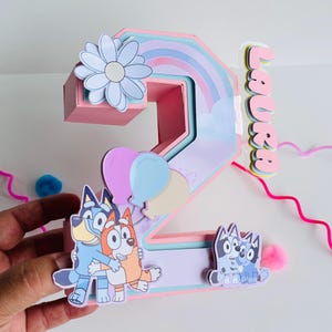 Número 3D inspirado en perro azul, letras 3D de perro azul, decoración de perro azul, niña de cumpleaños de perro azul, adorno para tarta de perro azul, cumpleaños de perro azul