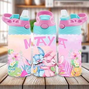 Personalisierte Cartoon Kids Tumbler, Kinderwasserflasche Tumbler 12 Unze, kundenspezifischer Becher für Kinder, Mädchen-Kindergeburtstagsgeschenk, Stich-Liebhaber-Geschenk