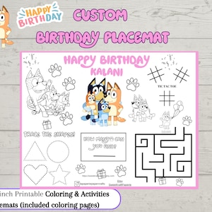 Blue Dog Custom Placemat,Blue Dog Boy Party ,Blue Dog Boy Party,Printable, Activity for Kids, Fun Dog Placemat, Bluey Coloring Sheet