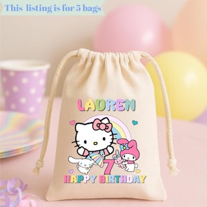 Personalized Kitty Party Favor Bags: Cotton Goodie Bags, Set of 5