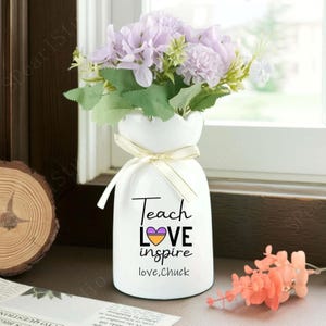 Personalised Thank You Teacher Vase, Teacher Name Vase, Custom Teachers Flower Vase, Personalised Teacher Gifts, End Of Year