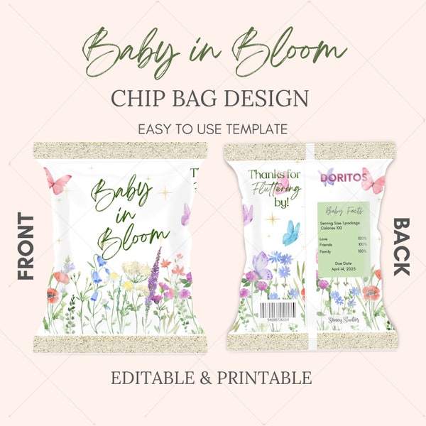 Baby in Bloom Shower Chip Bag Design - Digital Download - Editable Chip Bag Design - Baby in Bloom Baby Shower Theme Party Favors - DIY