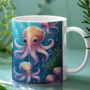 Tazza da caffè a forma di polpo - Tazza in ceramica con tema nautico e oceanico, regalo unico per creature marine, decorazione costiera, tazza per amanti dei calamari