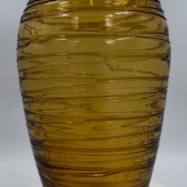 Vintage Fulvio Bianconi Venini Murano Style Threaded Art Glass Vase Amber