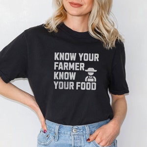 T-shirt voor lokale boerderijen, boerenshirt voor homesteader of knapperige moeder of shopper, comfortabele kleuren uniseks landbouwt-shirt