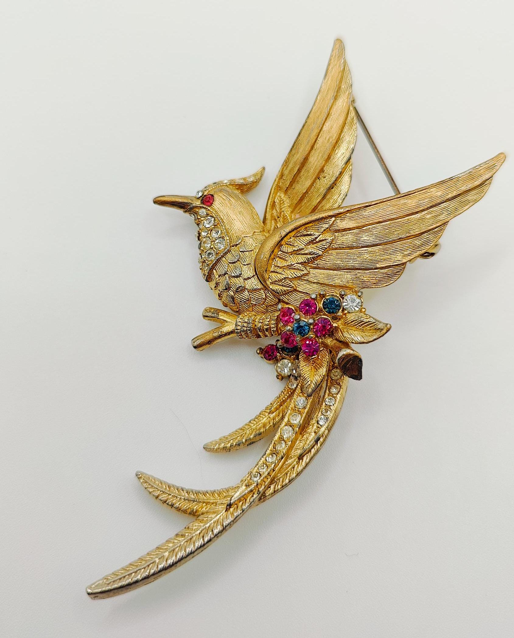 635 ✧SPHINX✧ Boucher OEM ラインストーン 蝶 ブローチ SPHINX BOUCHER MB Gold Plated Vintage Signed Bird of