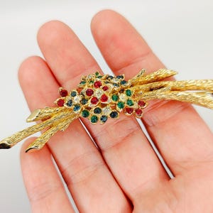 BOUCHER Multicolor Rhinestone Wreath Branch Gold Tone Flower Brooch Pin Signed Vintage