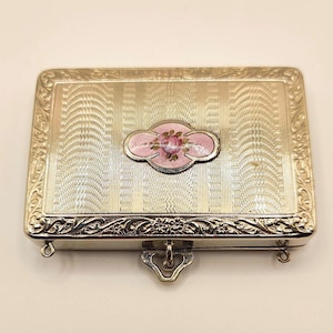 1930s Art Deco Guilloche Powder Compact: Silver Tone Vanity Makeup Case