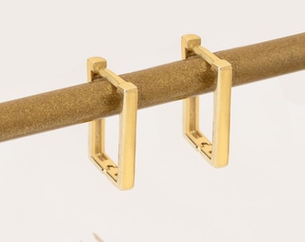 Sterling Silver Rectangle Hoop Earrings: Minimalist Square Huggies