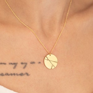Kintsugi Necklace | Custom Date Necklace | Divorce Gifts For Her | Gold Kintsugi Disc Necklace | Personlized Date Necklace | Kintsukuroi