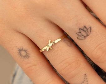 925 Sterling Silber kleine Libelle Ring | Minimalistischer Tierschmuck