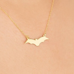 Gold Bat Wing Necklace: 14K Gold Plated Sterling Silver Gothic Jewelry
