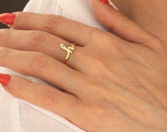 Anello con iniziale delicata: anello personalizzato con lettera scritta a mano, regalo di Natale per lei